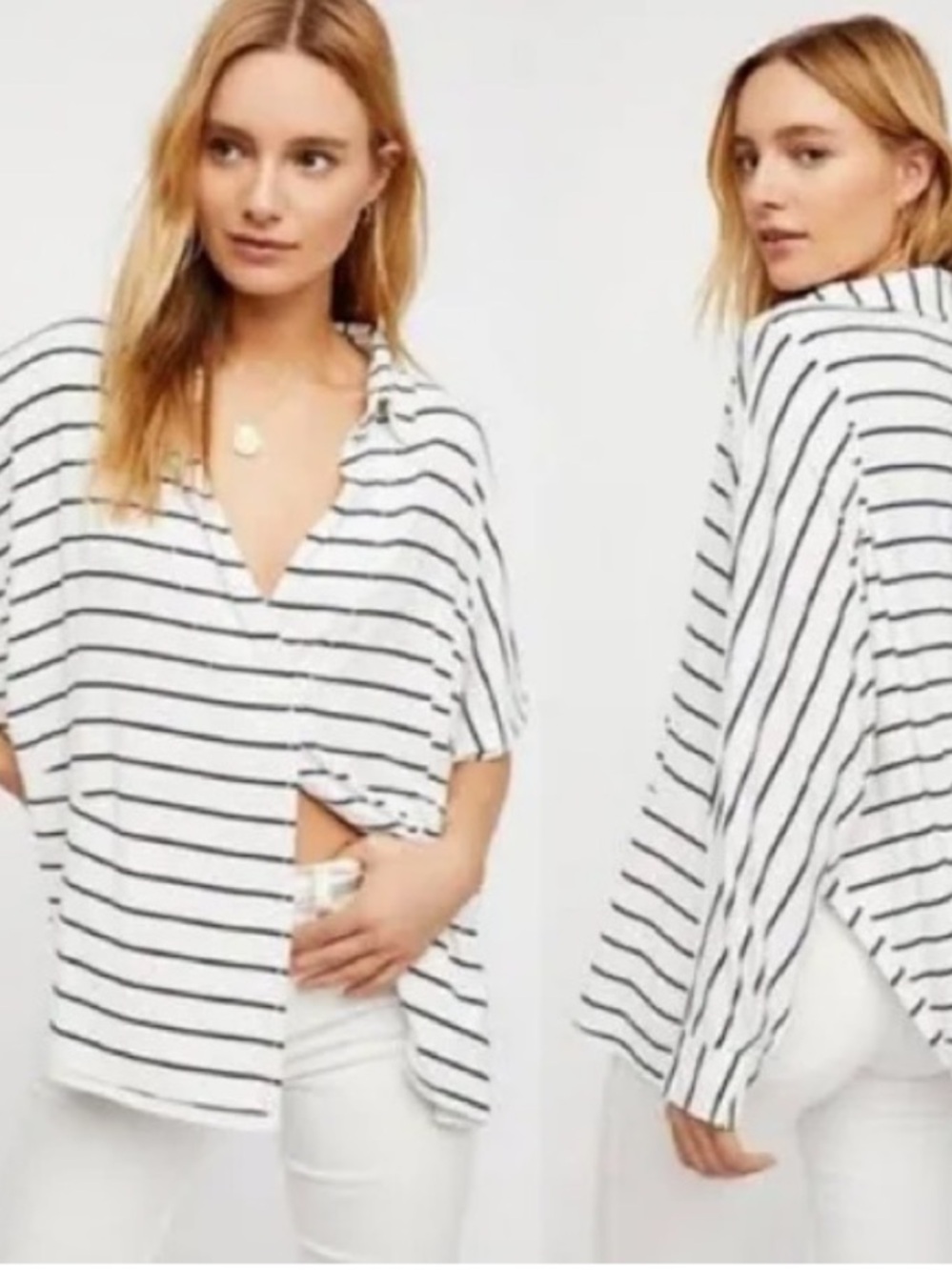 Free People Shirt Nautical Beach Stripe Fisherman Oversized Top Dolman XS Vneck